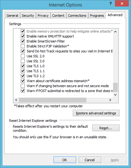 Internet Explorer reset window