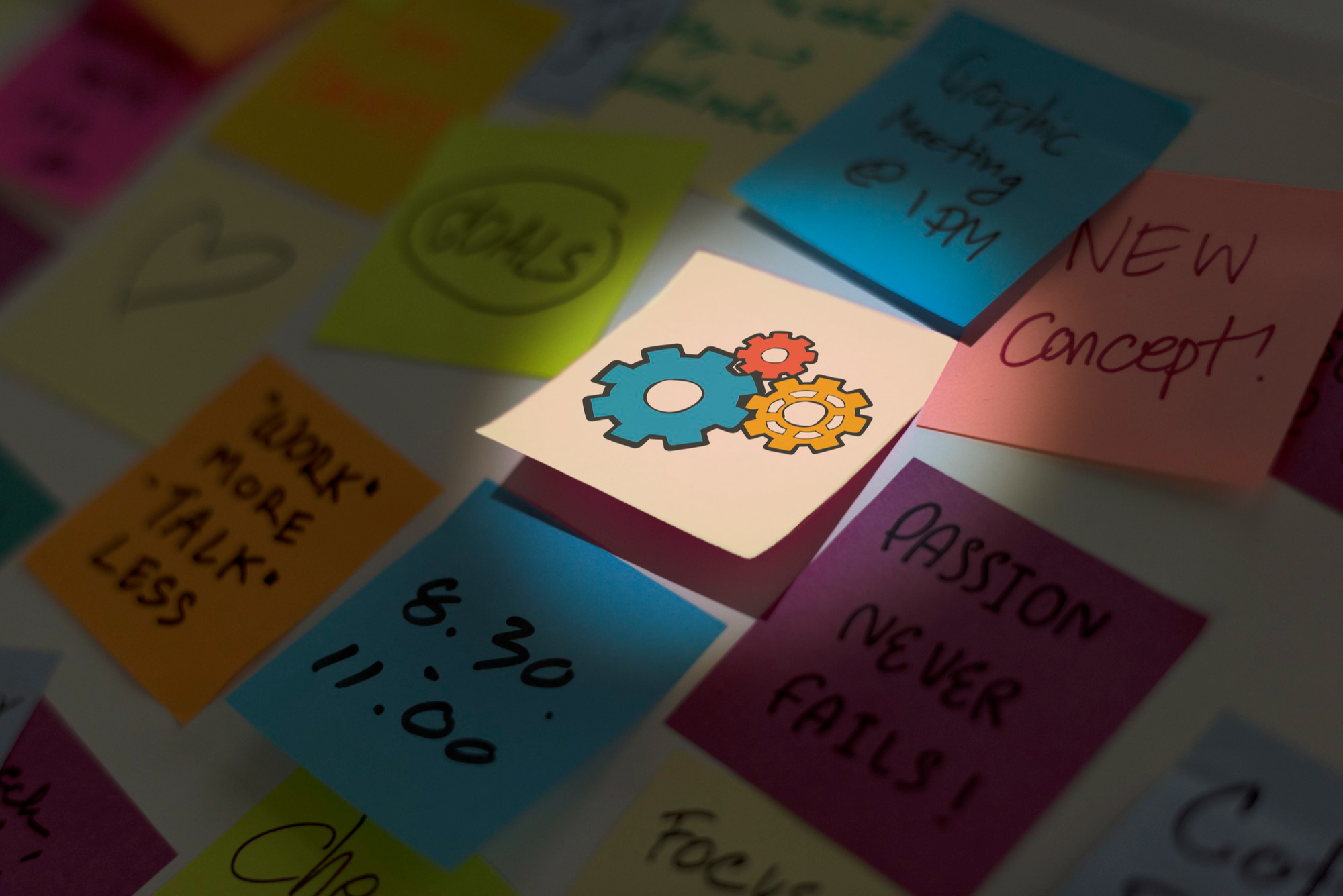 post it note with gears highlighted