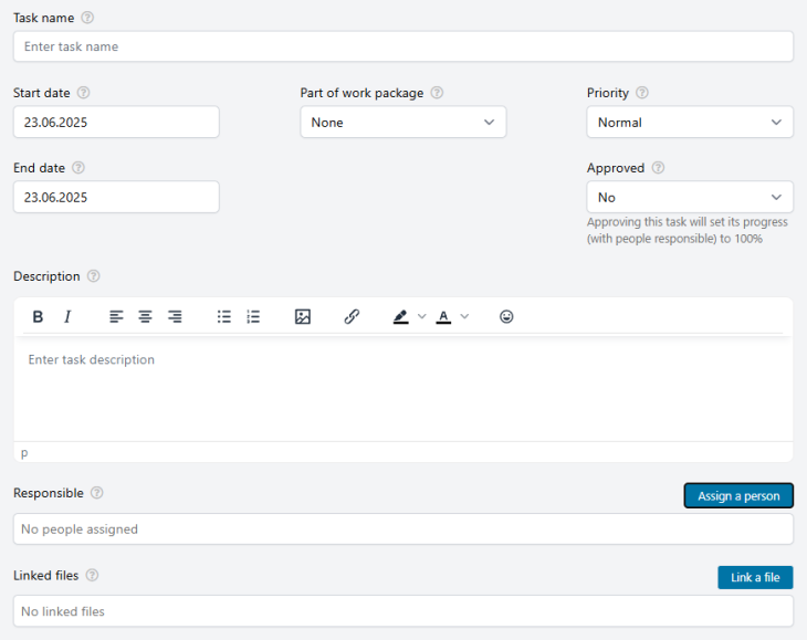 task management view in AdminProject