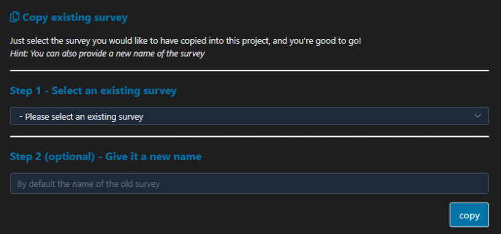 copying surveys on adminproject