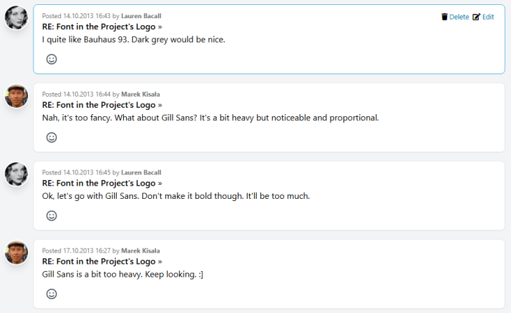 Discussion board on AdminProject platform