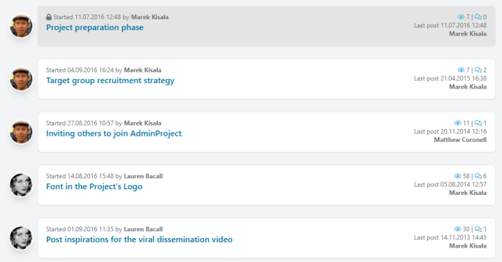 Discussion tab on AdminProject platform
